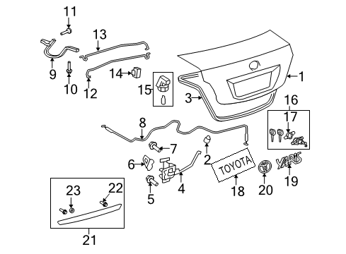 2009 Toyota Yaris Trunk Lid & Components, Exterior Trim Diagram 2 - Thumbnail