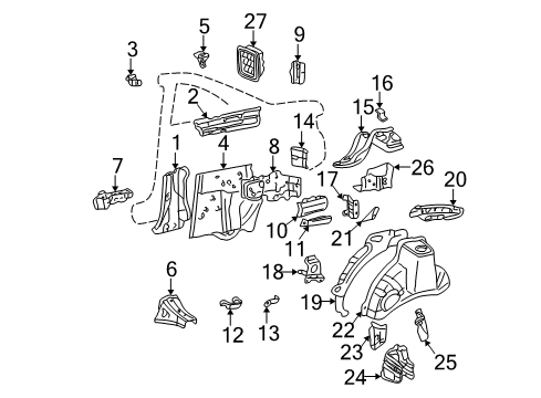 2002 Toyota Solara Panel, Quarter Wheel House, Outer RH Diagram for 61631-06020