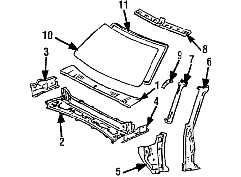 1986 Toyota 4Runner Windshield Header & Components Diagram