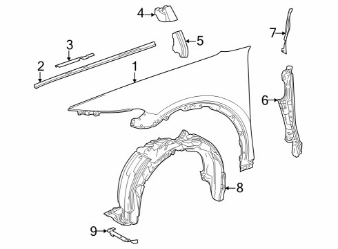 2023 Toyota Crown LINER, FR FENDER, LH Diagram for 53876-30270