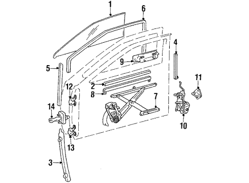 1986 Toyota Corolla Door - Glass & Hardware Diagram