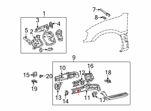 2001 Toyota RAV4 Structural Components & Rails Diagram