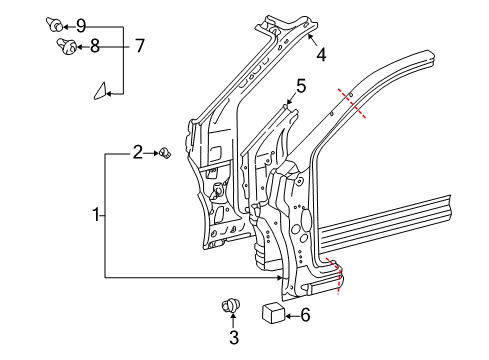 2001 Toyota Echo Hinge Pillar Diagram 1 - Thumbnail