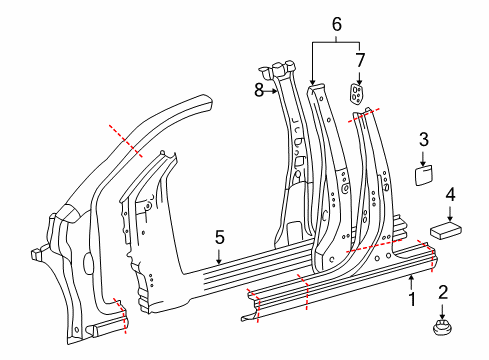 2003 Toyota Echo Center Pillar Pad Diagram for 62554-12130