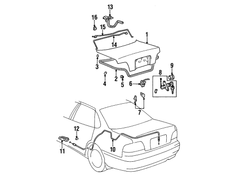 1999 Toyota Avalon Luggage Compartment Door Lock Assembly Diagram for 64600-07020