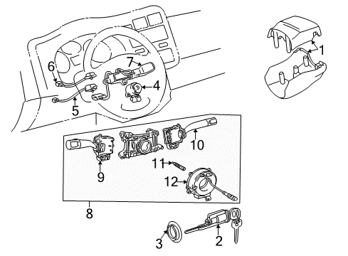 1996 Toyota RAV4 Cylinder & Key Set Diagram for 69057-42070