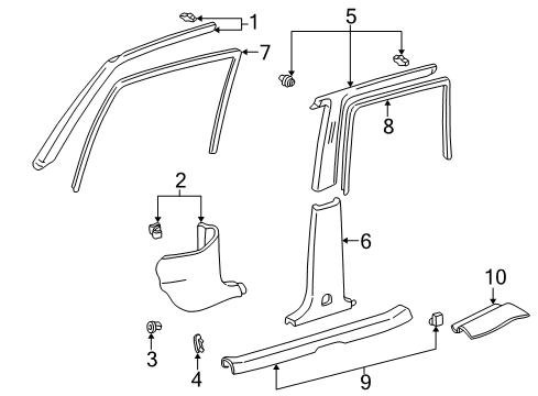 2000 Toyota RAV4 Garnish, Center Pillar, RH Diagram for 62411-42020-B0