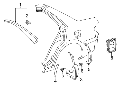 2000 Toyota Corolla Drip Molding, Rear Driver Side Diagram for 75056-02020