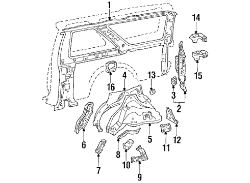 1991 Toyota 4Runner Inner Structure - Quarter Panel Diagram 1 - Thumbnail