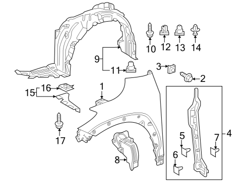 2023 Toyota Corolla Cross FENDER SUB-ASSY, FR Diagram for 53802-0A010