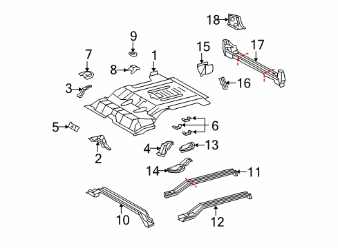 2013 Toyota FJ Cruiser Rear Floor & Rails Diagram