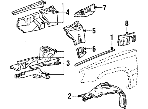 1986 Toyota Tercel Liner, Front Fender, LH Diagram for 53876-16020