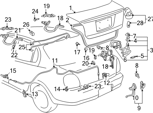 2003 Toyota Prius Cylinder & Key Set, Luggage Compartment Lock Diagram for 69055-47030