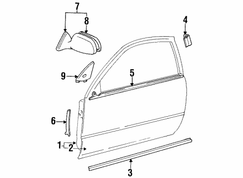 1992 Toyota Paseo Garnish, Front Door Lower Frame Bracket, LH Diagram for 67492-16190