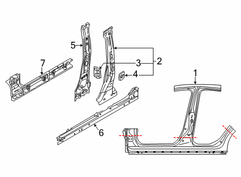 2020 Toyota Yaris Inner Rocker, Driver Side Diagram for 57402-WB002