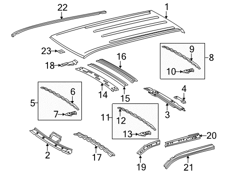 2012 Toyota Sequoia Clip, Roof Drip Side Finish Moulding Diagram for 75561-02020