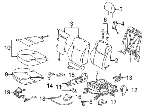 2015 Toyota Prius V Passenger Seat Components Diagram