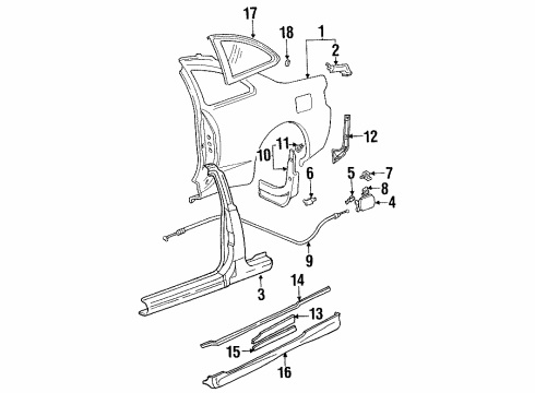 1994 Toyota Celica Quarter Panel & Components, Glass, Exterior Trim, Body Diagram 1 - Thumbnail