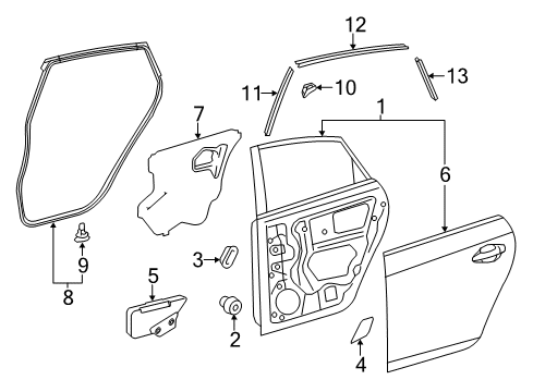 2015 Toyota Prius Plug-In Rear Door, Body Diagram