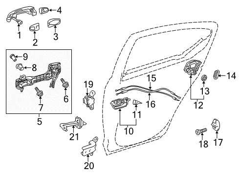 2013 Toyota Prius C Rear Door - Lock & Hardware Diagram