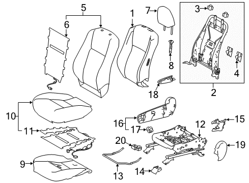 2016 Toyota Highlander Passenger Seat Components Diagram 1 - Thumbnail