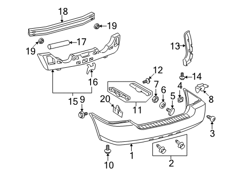 2007 Toyota Highlander Seal, Rear Bumper Side, RH Diagram for 52591-48070