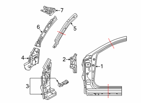 2020 Toyota Yaris Hinge Pillar, Outer Driver Side Diagram for 61102-WB002