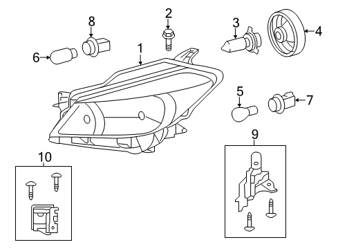 2014 Toyota Yaris Passenger Side Headlight Unit Diagram for 81130-52D30