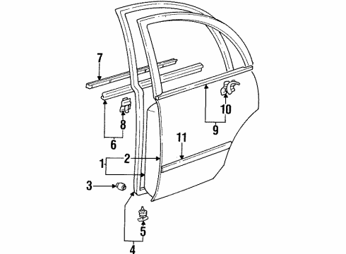 1994 Toyota Corolla Rear Door, Body Diagram