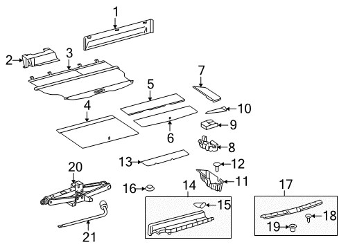 2013 Toyota Highlander Rear Body Interior Trim, Jack & Components, Trim Diagram