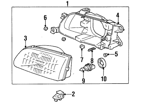 1998 Toyota Tercel Passenger Side Headlight Unit Assembly Diagram for 81130-16550