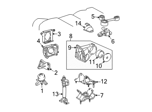 2003 Toyota Solara Bracket, Engine Mounting Control Diagram for 12313-20050