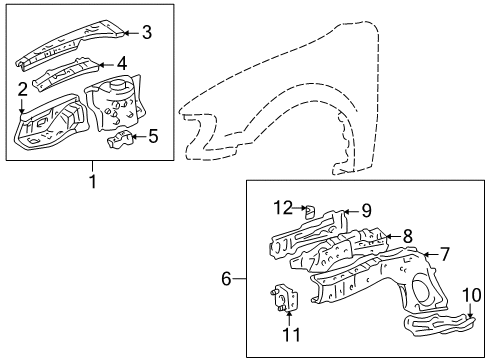 2001 Toyota Corolla Apron, Front Fender, Front RH Diagram for 53711-12902