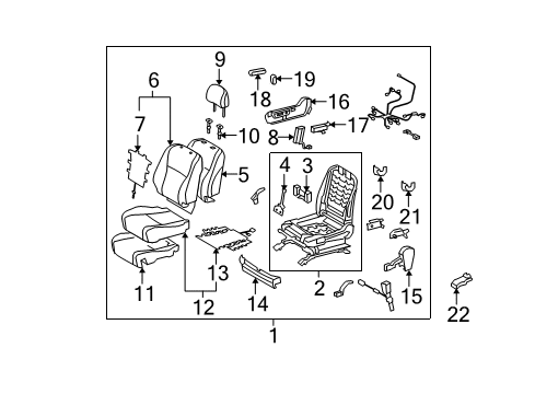 2011 Toyota Highlander Seat Frame, Passenger Side Diagram for 71110-0E160