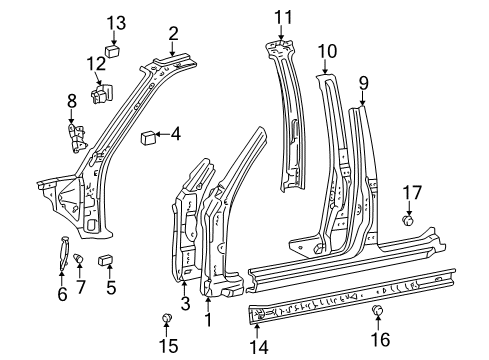 1998 Toyota 4Runner Center Pillar & Rocker, Hinge Pillar Diagram