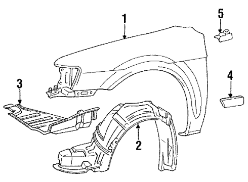 1992 Toyota Tercel Fender Sub-Assy, Front RH Diagram for 53801-16370