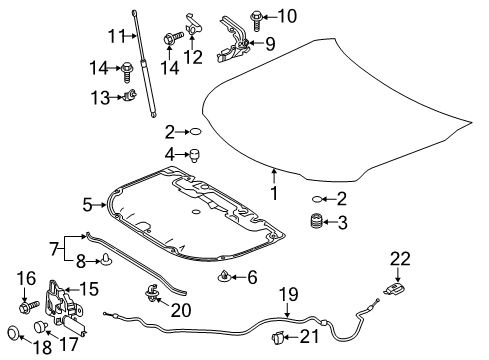 2018 Toyota Camry Lever Sub-Assembly, Hood Diagram for 53601-52010-P2