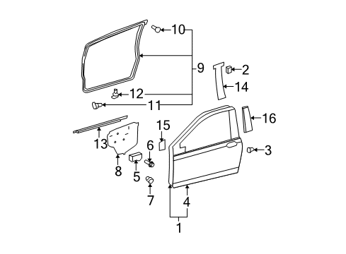 2009 Toyota Yaris Front Door & Components, Exterior Trim, Body Diagram 1 - Thumbnail