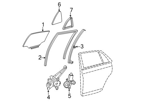 2011 Toyota Avalon Rear Door - Glass & Hardware Diagram