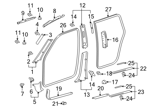 2001 Toyota Highlander Windshield Pillar Trim, Front Passenger Side Diagram for 62210-48020-B0