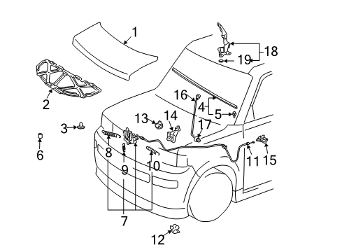 2004 Scion xB Hood Sub-Assembly Diagram for 53301-52190