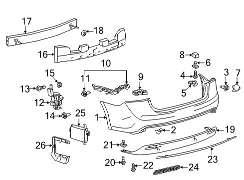 2015 Toyota Avalon Support, Rear Bumper Side Diagram for 52156-07040