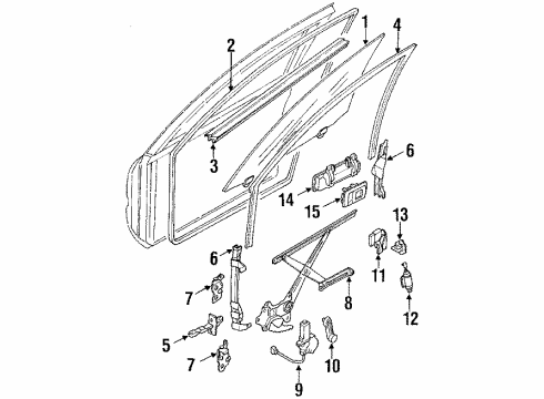 1990 Toyota Corolla Weatherstrip Assy, Front Door Glass, Inner Diagram for 68171-12200