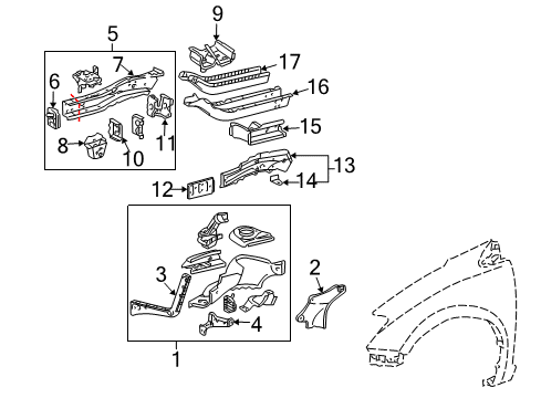 2006 Toyota Sienna Extension, Front Fender Apron, Front LH Diagram for 53714-08010