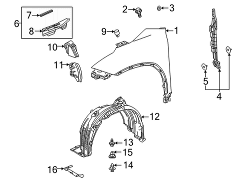 2022 Toyota Highlander Protector, Fr Fender Diagram for 53825-0E090