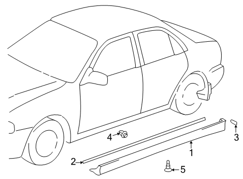 1998 Toyota Corolla Exterior Trim - Pillars, Rocker & Floor Diagram