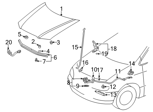 2001 Toyota Sienna Hood & Components, Body Diagram