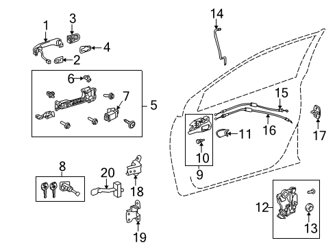 2010 Toyota Corolla Cylinder & Key Set, Door Lock, LH Diagram for 69052-12650