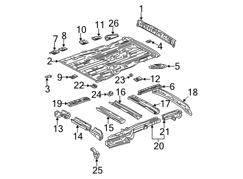 2003 Toyota Sienna Rear Body Panel, Floor & Rails Diagram