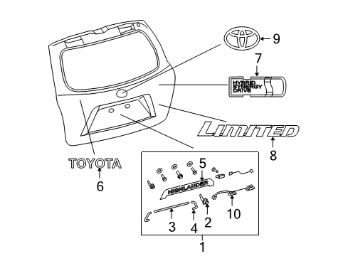 2008 Toyota Highlander Back Door Name Plate, No.5 Diagram for 75445-48080